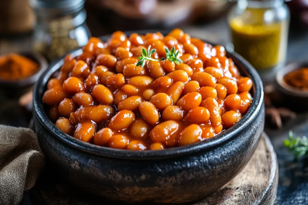 What is the sauce made of in baked beans?